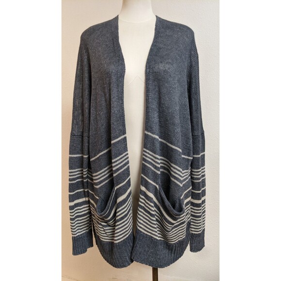 Margaret O'Leary Sweaters - Margaret O'Leary 100% Linen Gray/White Striped Oversized Cardigan Sweater 2/SM
